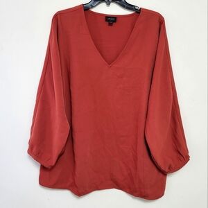 J. Jill Rust Red V-Neck Balloon Sleeve Blouse
